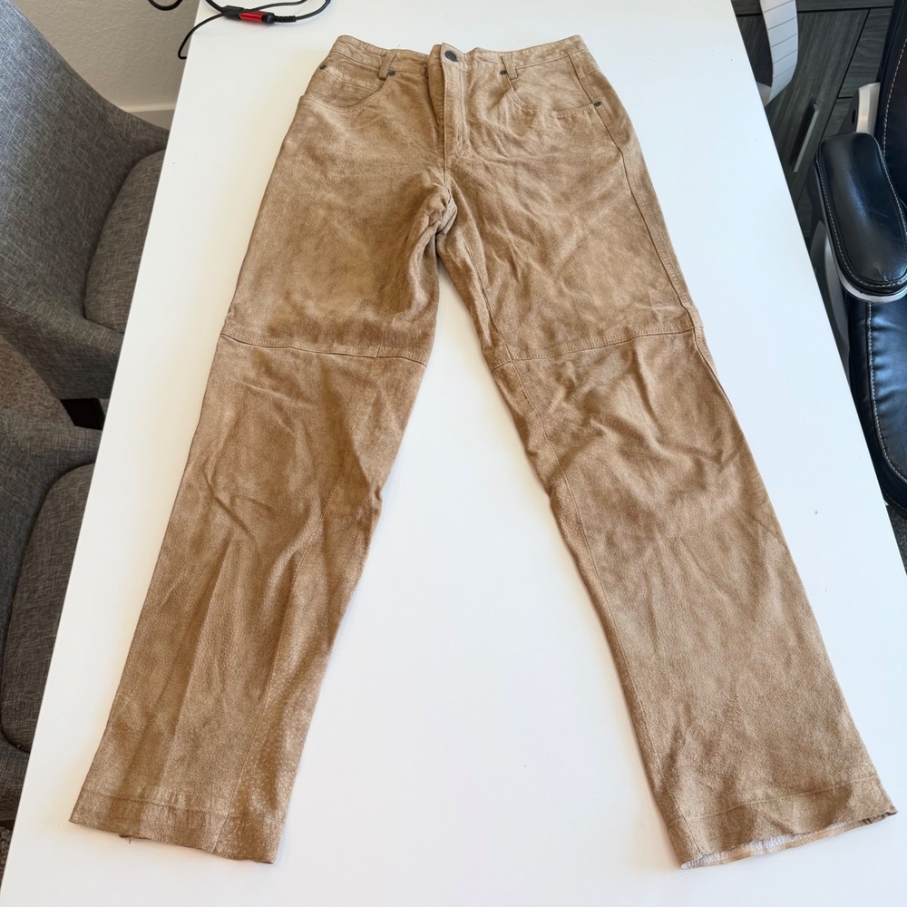 Vintage Tan Suede Leather Pants High Waisted Straight Leg Western Boho Brown 29